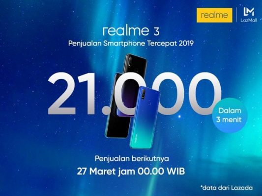 Penjualan online Realme 3 di lazada