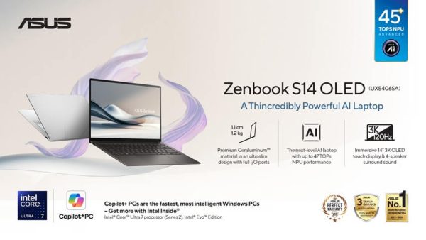 Laptop AI Tipis, Asus Zenbook S14 OLED UX5406SA (1)