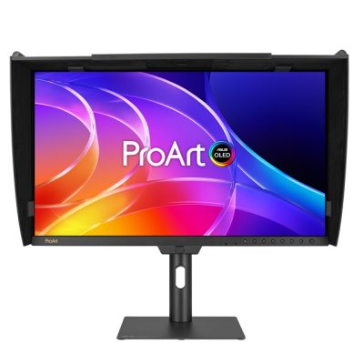 ProArt Display OLED PA27USD-front view with hood Asus Hadirkan 2 Layar Monitor Terbaru untuk Konten Kreator